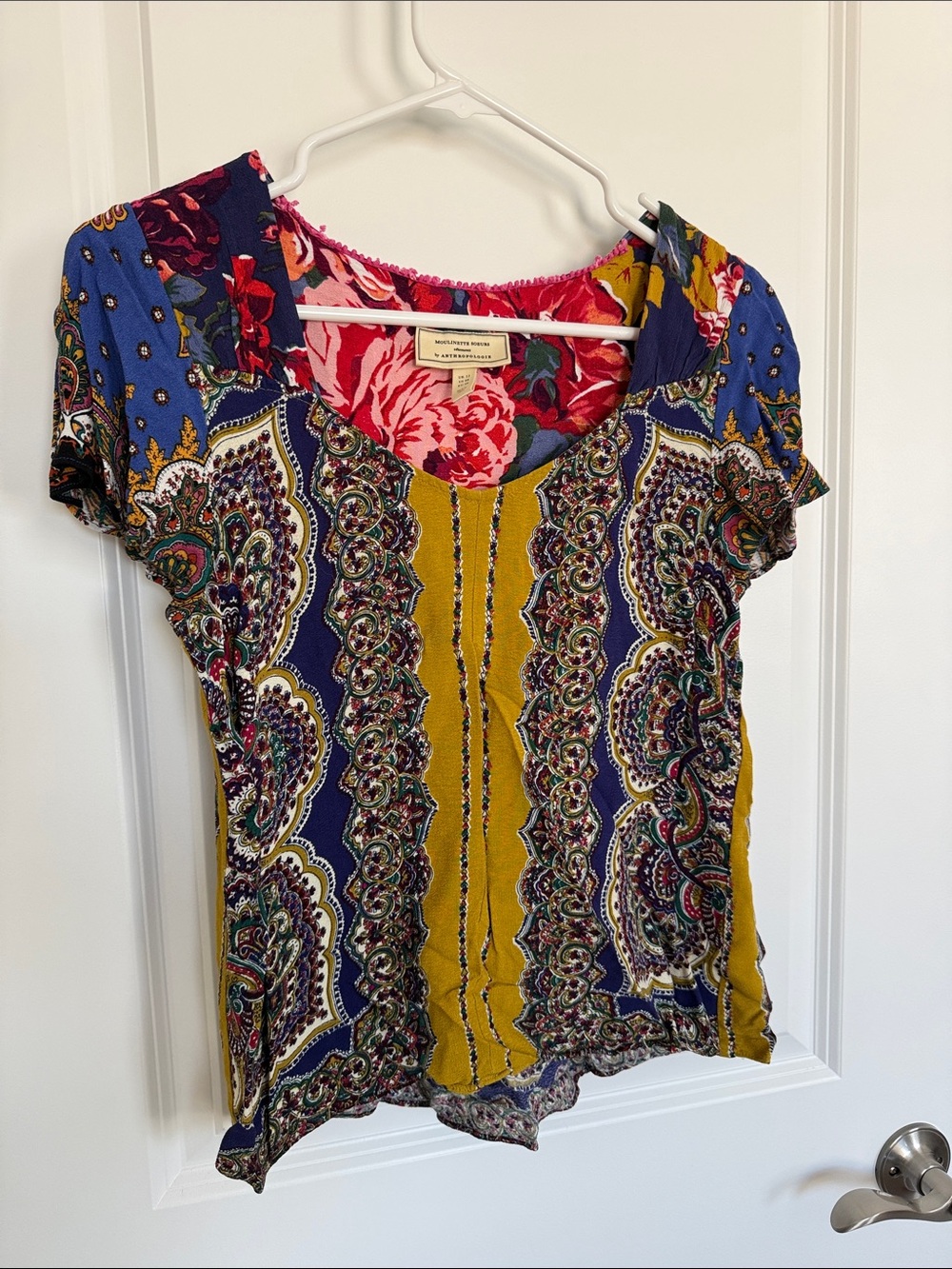 Moulinette Soeurs by Anthropologie Short-Sleeve Scoop Neck Top - Yellow & Blue